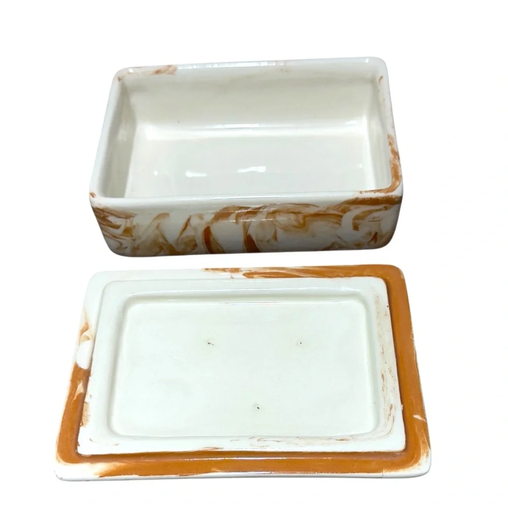 Vintage Jewelry Box Trinket  Handmade 5x4 Signed Smooth Clay 5x4x2 Swirl